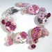 Reserved SALE: Romantic Pink Floral Flowers Lampwork Bead Bracelet by Starlight Designs