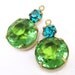 Peridot, Green, Vintage Rhinestone, Blue Zircon, Swarovski Crystal, Golden Brass Settings, Charms, Glass Jewel, 19mm, Worldwide Shipping
