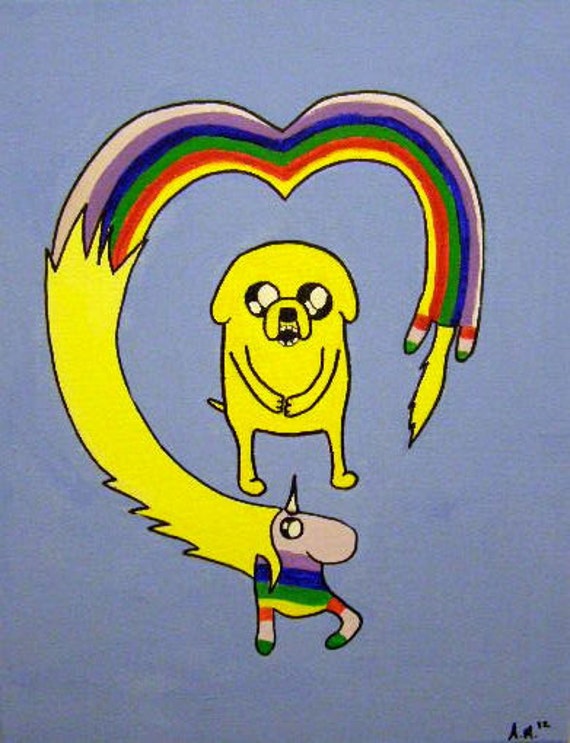 Items similar to OOAK Original Adventure Time Painting Jake and Lady