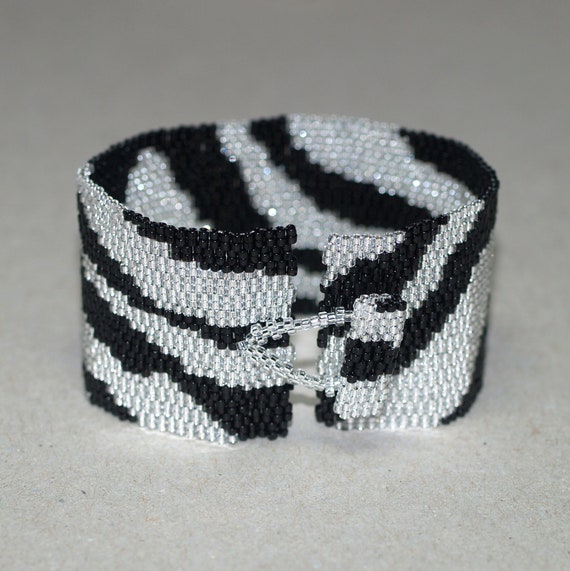Zebra Glam Bracelet . Cuff . Black and Silver . Elegant