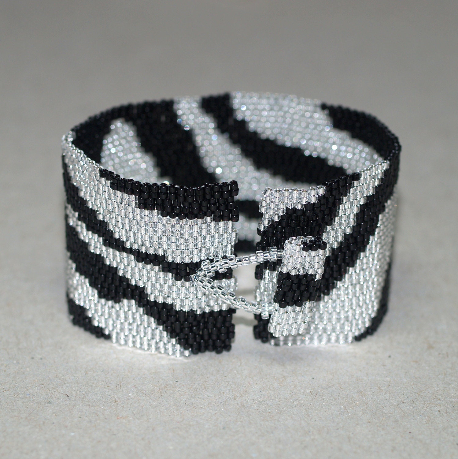Zebra Glam Bracelet . Cuff . Black and Silver . Elegant