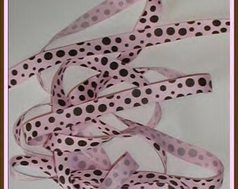 Pink Brown Polka Dot Grosgrain Ribbon Dots 5 yards 5/8 inch wide Trim