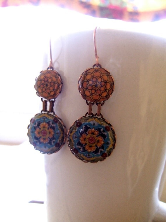 Ethnic earrings Mexican Folk art jewelry drop by CorinaCrooks