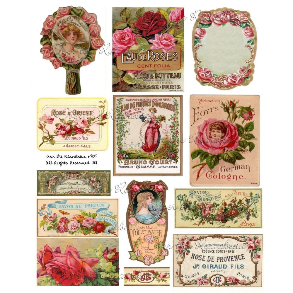 perfume labels vintage roses french perfume labels
