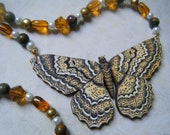 Beautiful Wooden Moth Necklace, Beaded, Autumn, Nature, Woodland Jewelry, Entomology