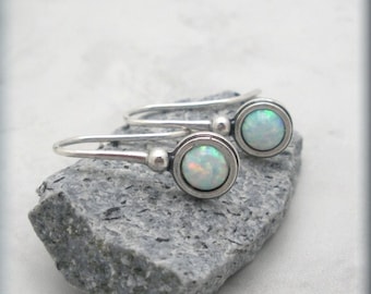 Opal Earrings Dangle Gemstone October Birthstone Sterling Silver Jewelry (SE961)