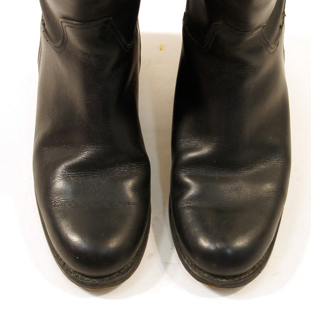 80s Black Leather Riding Boots / Knee High / Women's sz