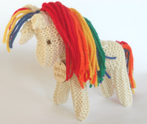 Rainbow Unicorn, Earth Pony, Waldorf Toy, Stuffed Animal Horse, Eco Kids Toy, HandKnit, All Natural Childrens Toy