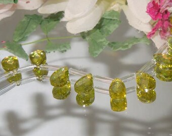 Bastet's Beads- 2 Facet CZ Facet Pear Briolettes - Light Olive- 6x9mm
