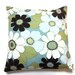 Two Aqua Turquoise Olive Cream Brown Blue Pillow Covers Big Flower Design Toss Throw Accent Covers 16 inch