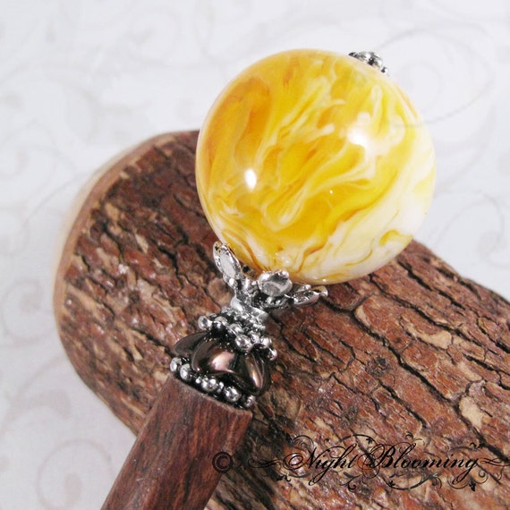  Harvest  Moon  Honey Amber and Silver Hair Stick by 