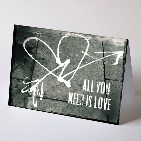 All You Need is Love Street Graffiti Note Card black and