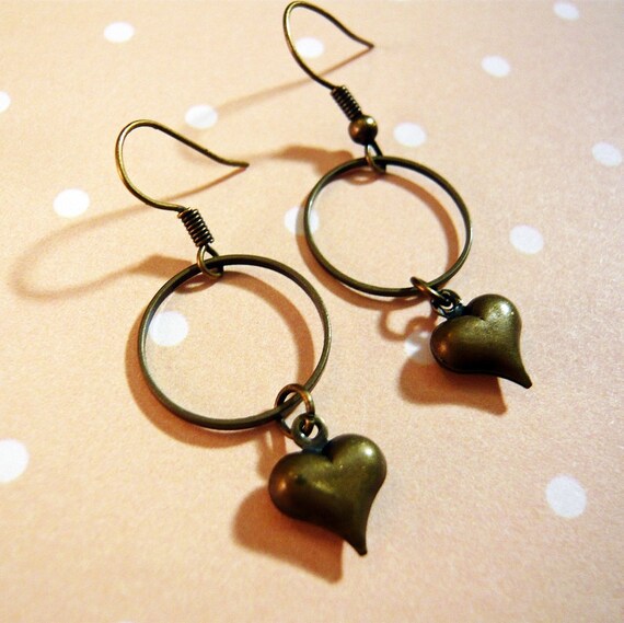 Heart and Hoop Dangle Earrings by MaruMaru on Etsy