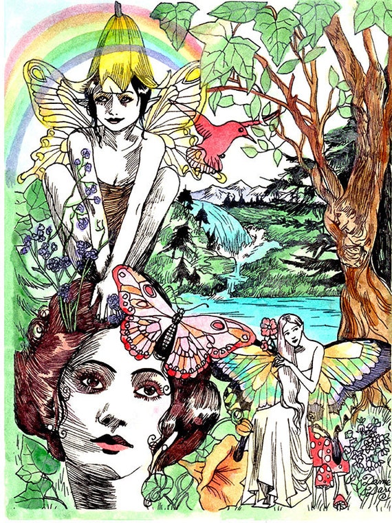 Dame Darcy, Summer Solstice, Fae, Fairy, Hand painted, glitter, watercolor, illustration,print