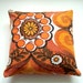 Vintage Fabric Pillow / Cushion Cover - Small Accent Pillow - Retro Brown and Orange Mod / Pop Flowers