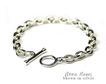 Silver Charm Bracelet Link Chain with Toggle Clasp in Shiny Silver. CBSS-B