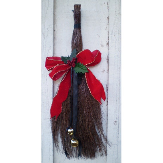 Christmas decoration Yule Red Velvet Krampus scented Switch Broom wall hanging Winter Solstice