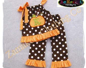 Custom Boutique Girl Fall Thanksgiving Pumpkin Outfit Turkey Clothing Personalized Pant Dress Set 6 9 12 18 24 month size 2T 3T 4T 5T 6 7 8