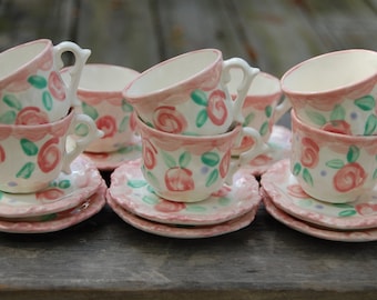 Personalized Tea party favors // Shabby Chic Tea Party // Vintage Looking Pink and Aqua Personalized Tea Cup Sets