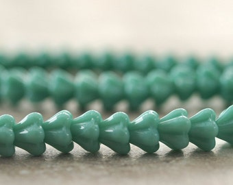 Turquoise Czech Glass Bead 4x6mm Baby Bell Flower : 25 pc