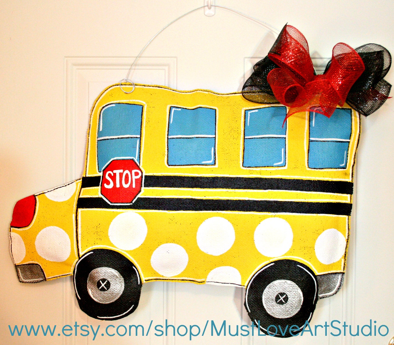 Items similar to Teacher School Bus Wood Door Hanger Decoration HUGE