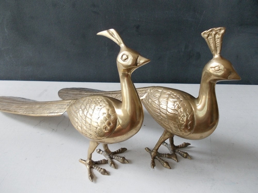 Large Brass Peacocks Pair of Vintage Brass Animals