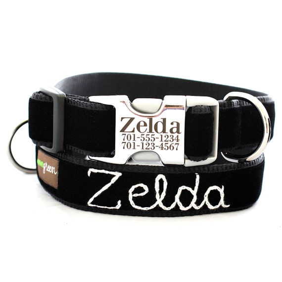 Metal Buckle Lazer Engraved Personalized Velvet Dog Collar