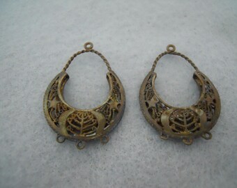 Pair Vintage Brass Filigree Earring Findings