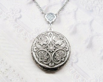 Silver Locket Necklace - Silver FLOWER LOCKET - Celtic Design - ORIGINAL Jewelry by BirdzNbeez - Wedding Birthday Bridesmaids Gift