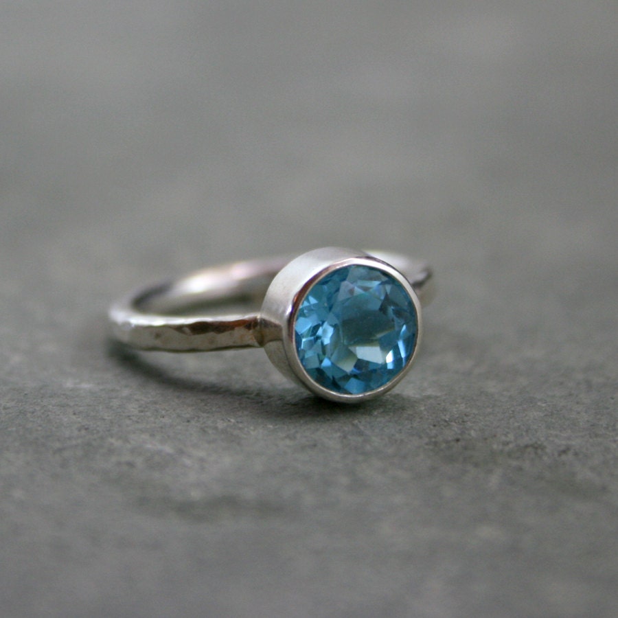 Swiss Blue Topaz Sterling Silver Ring Faceted Gemstone