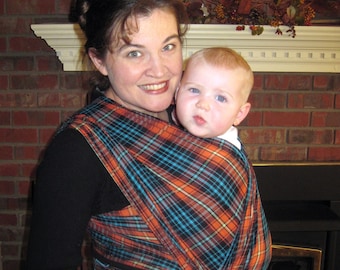 Baby Sling Plaid Non stretchy Baby Wrap Carrier - Airy Cotton Gauze Amber and Turquoise - DVD included