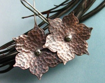 Copper Earrings, Mixed Metal Earrings, Lotus Flower Earrings, Contemporary Earrings, Sterling Silver And Copper Jewelry, Metalsmith Jewelry