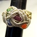Wire wrapped Crystal and Gemstone ring - Sterling Silver - Size 7 3/4 - Ruby - Green Tourmaline - Yellow Apatite - Sapphire - Carnelian