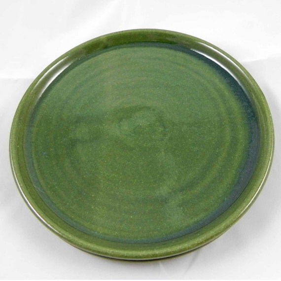 Large Dinner Plate One Green Pottery Ceramic Stoneware Plate