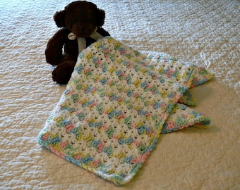 Crochet Baby Afghan White and Pastel Variegated