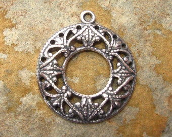2 Filigree Toggle Rings, Antique Silver Ring, Filigree Pendant Drop
