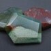 Fancy jasper beads large flat freeform faceted unusual stone set green, 3 pcs