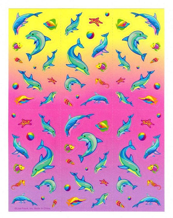 Lisa Frank Dolphins Sticker Sheet UNNUMBERED Reprint