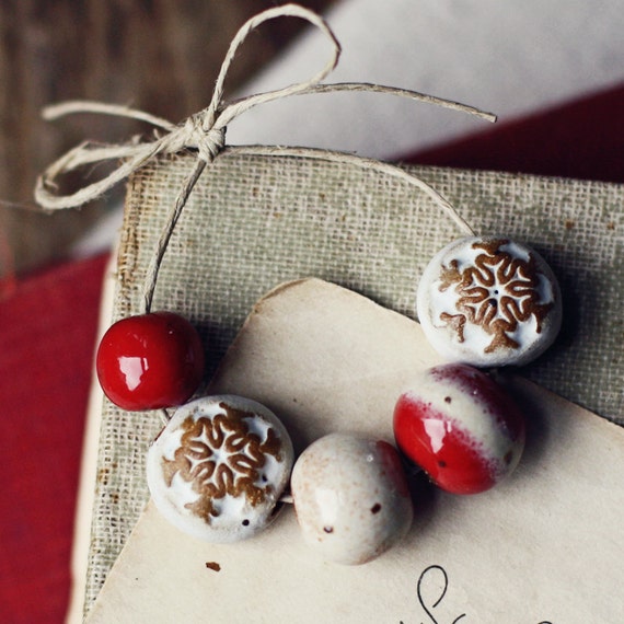 Candy Cane handmade ceramic bead set