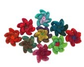 OOAK Small Knitted Flower Brooch or Hair Clip in Magenta, Red and Periwinkle OOAK Small Knitted Flower Brooch or Hair Clip in Magenta, Red and Periwinkle
