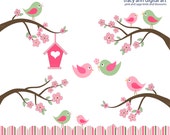 Items similar to Pink Birds and Cherry Blossom Branch Clip Art on Etsy