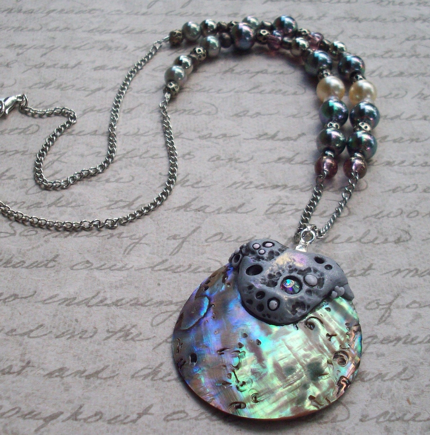 Abalone Shell Pendant with Freshwater Pearls Necklace