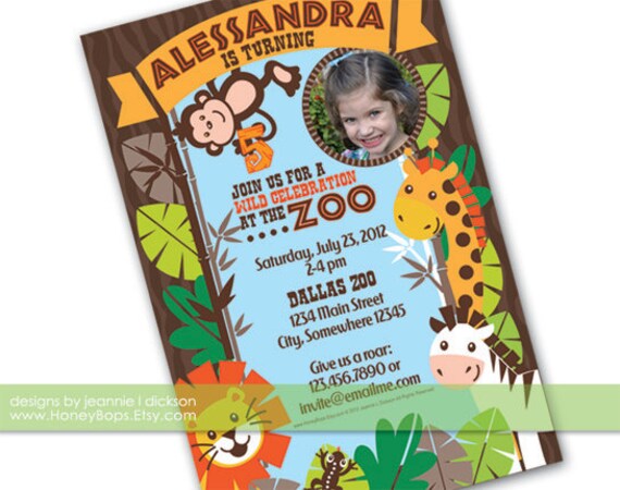 Safari Zoo Boy or Girl Birthday, Baby Shower Invitation - Printable Digital File Il_570xn