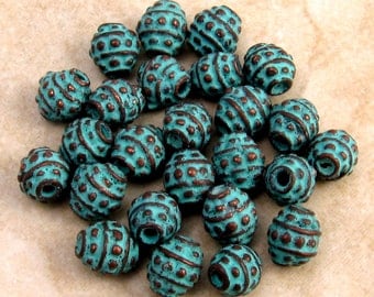 Mykonos Bali Style Green Patina Barrel Spacer Bead, 4 MM 25-Pieces M153