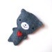 Animal Felt Brooch Dark Blue Grey Teddy Bear Red Heart Cute Woodland Fashion Accessory