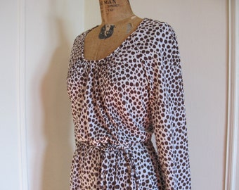vintage 1970s Cocoa and Creme Spotted Animal Print Dress - size large to extra large, l/xl
