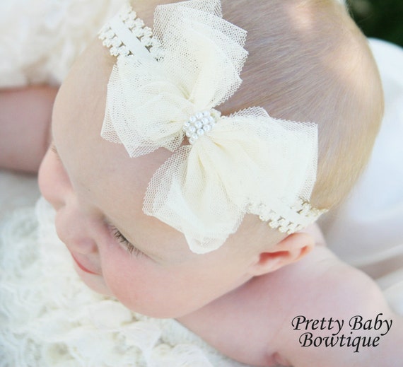 Baby Girl Headband Cream/Ivory Bow Headband Newborn