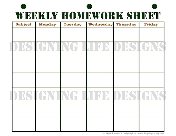 weekly homework sheet pdf