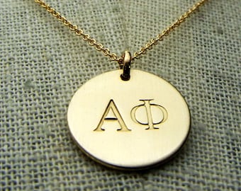 Alpha Phi Sorority Necklace, Choose YOUR SORORITY, Lavalier, Gold Filled Charm, Brushed Gold Necklace Choose Sorority Officially Licensed