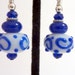 Blue and White Earrings, Blue Swirls on White Glass Beaded Earrings, Lampwork Earrings, Fun Earrings